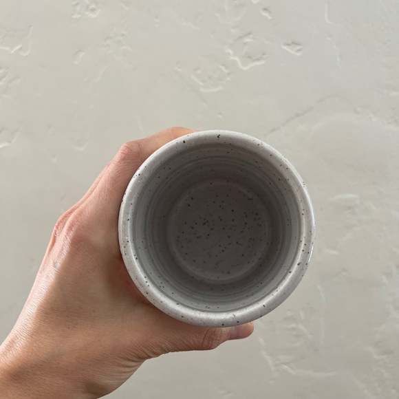 White speckled glaze ribbed stoneware cup vase mug handmade pottery raw clay - Picture 13 of 13